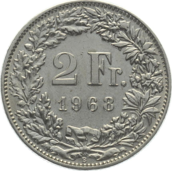 2 Franken 1968 B - ca. 20° verschoben